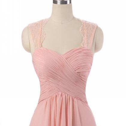 Pink Chiffon Prom Dresses Featuring With Lace..