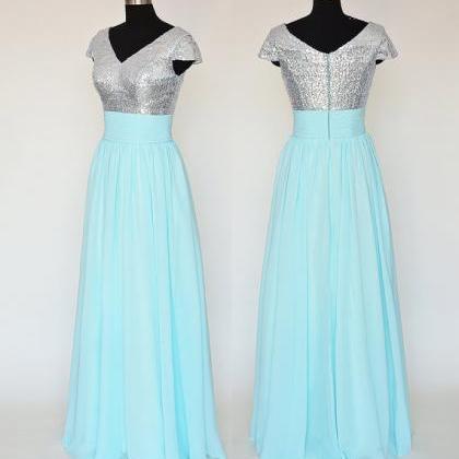Cap Sleeve Blue Bridesmaid Dresses Featuring..