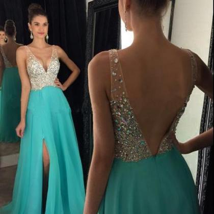 Sexy Backless Turquoise Prom Dresses Floor Length..