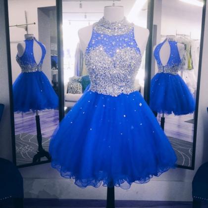 Backless Royal Blue Short Evening Dresses, Mini..