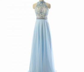 Stunning A-line Halter Empire Floor Length Chiffon Bridesmaid Gowns Plum