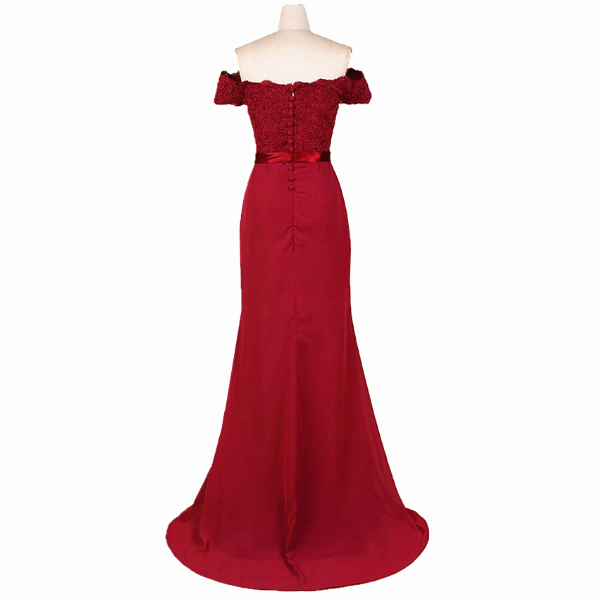 Burgundy Off-The-Shoulder Mermaid Long Prom Dress, Evening Dress Featuring Lace Appliqus