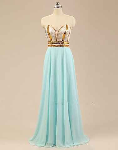 Light Blue Chiffon A Line Formal Dresses Featuring Beaded Bodice And Sweetheart Neckline - Prom Dresses,Party Dress 