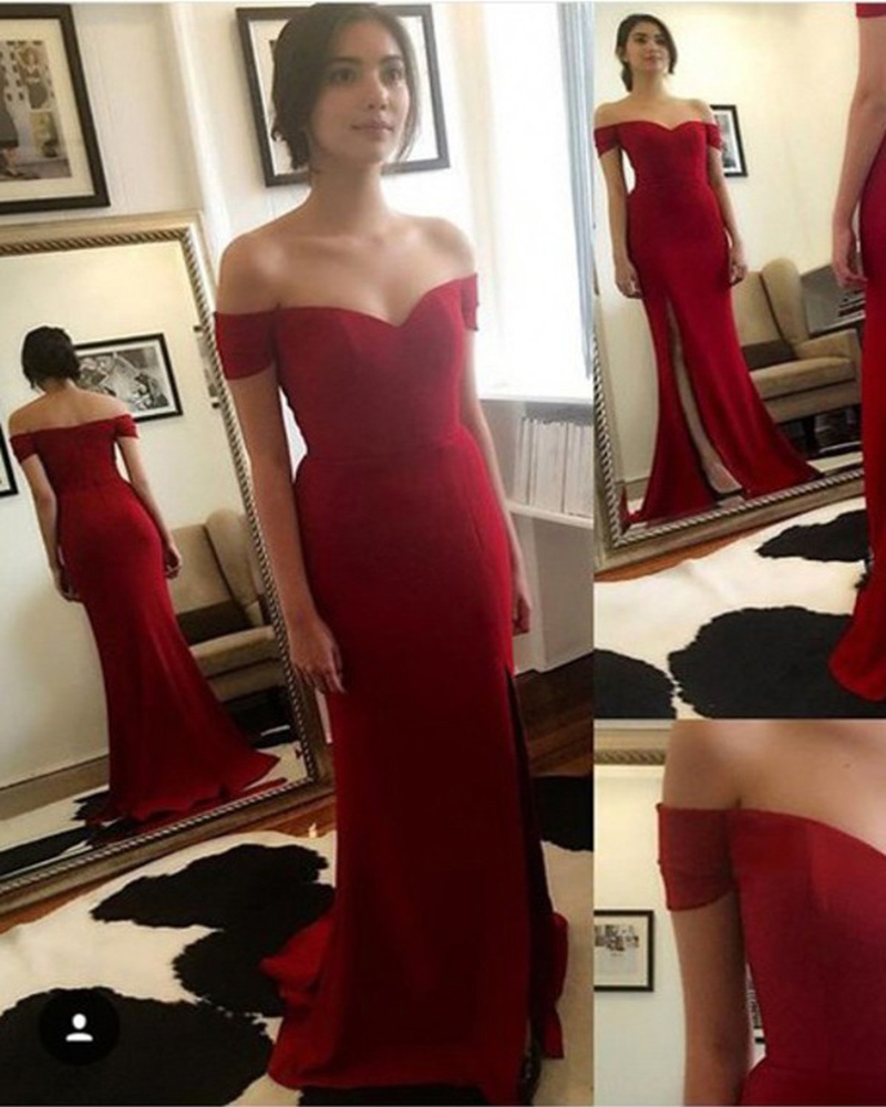 Sexy Burgundy Chiffon Bridesmaid Dresses, Elegant Long Off The Shoulder Formal Dresses, Wedding Party Dresses,2017 Evening Gowns