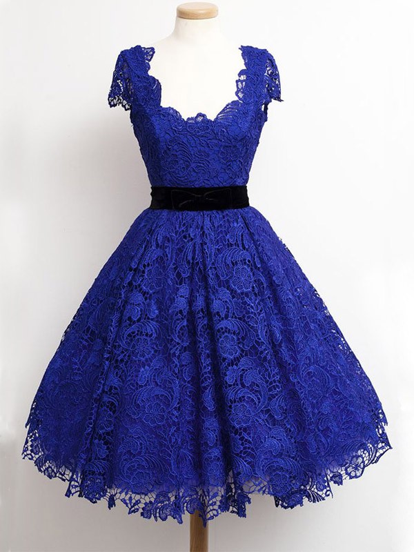 Royal Blue Lace Homecoming Dresses,short Prom Dresses,cap Sleeve Lace Mini Dresses