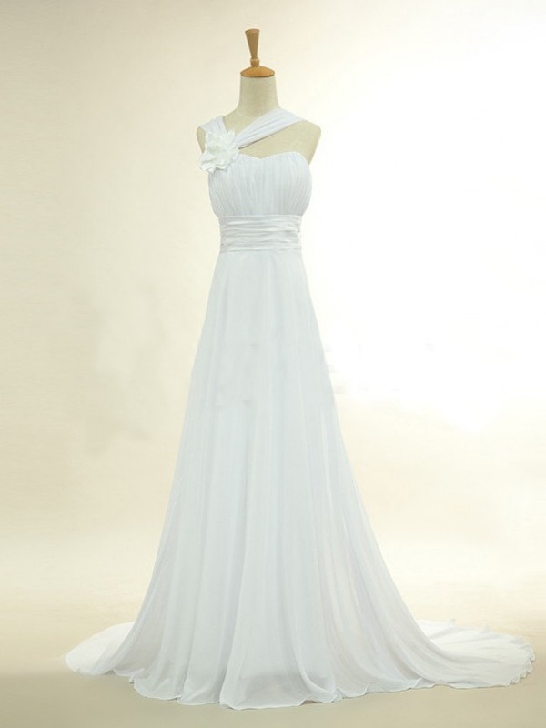 Long Elegant Chiffon A-line Halter Lace-up Back Chiffon Sweep Train Summer Beach Garden Bridal Gown