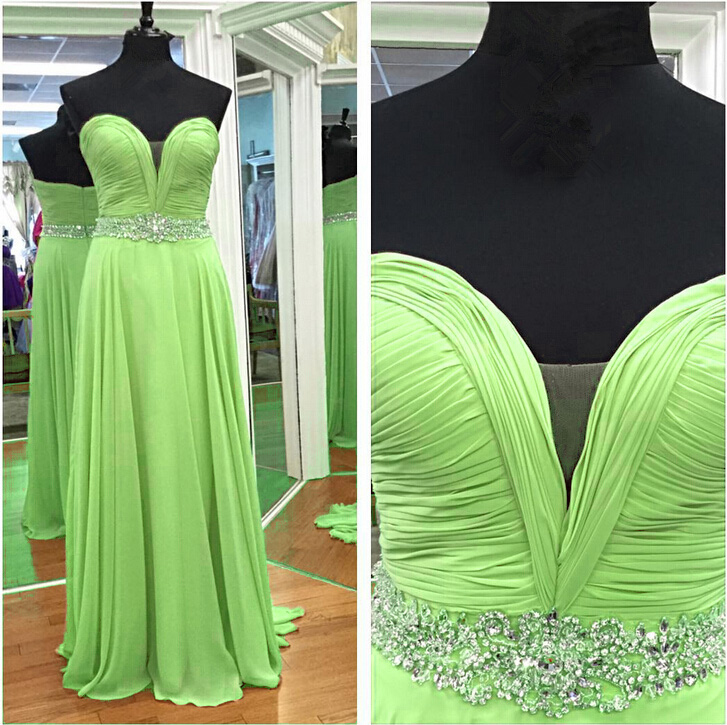 Brilliant Chiffon Green A Line Prom Gowns,green Prom Dresses With Sweetheart Neckline,a Line Prom Dress 2017