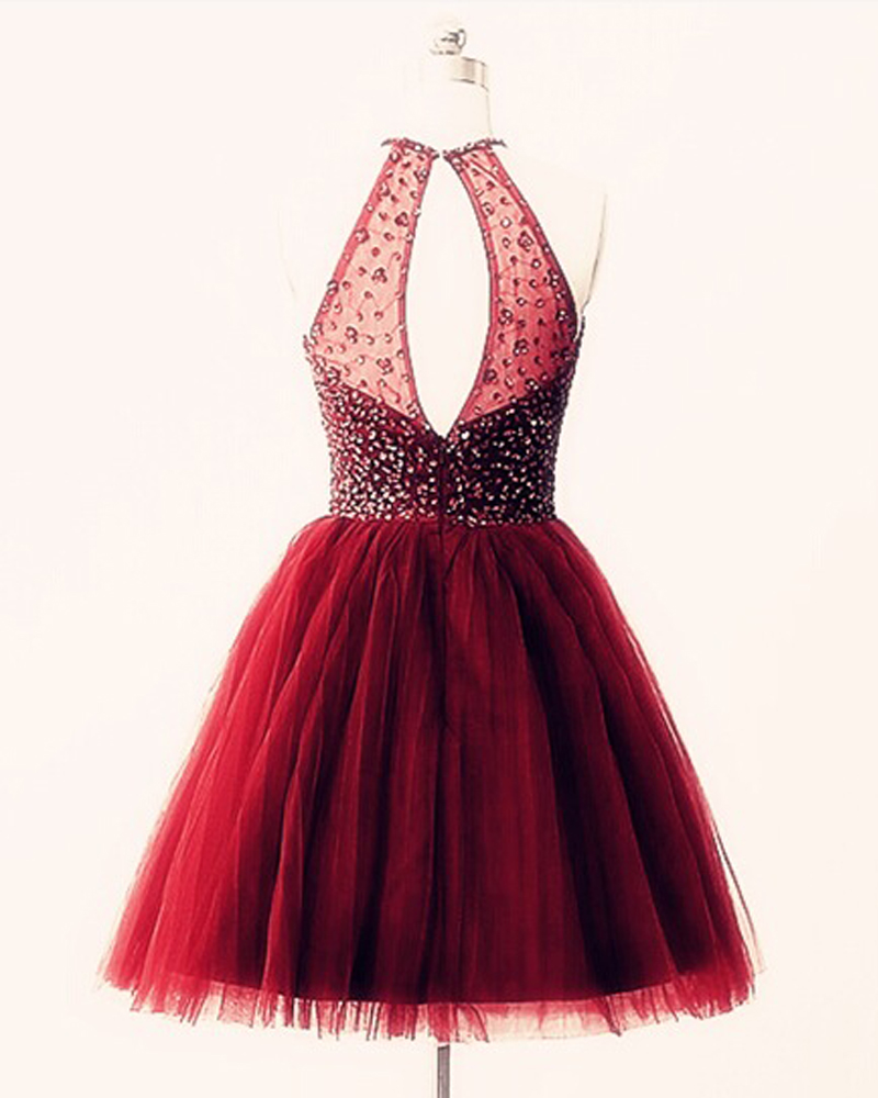 Gorgeous Burgundy Chiffon Beaded Mini Birthday Dress Homecoming Dress cc3039