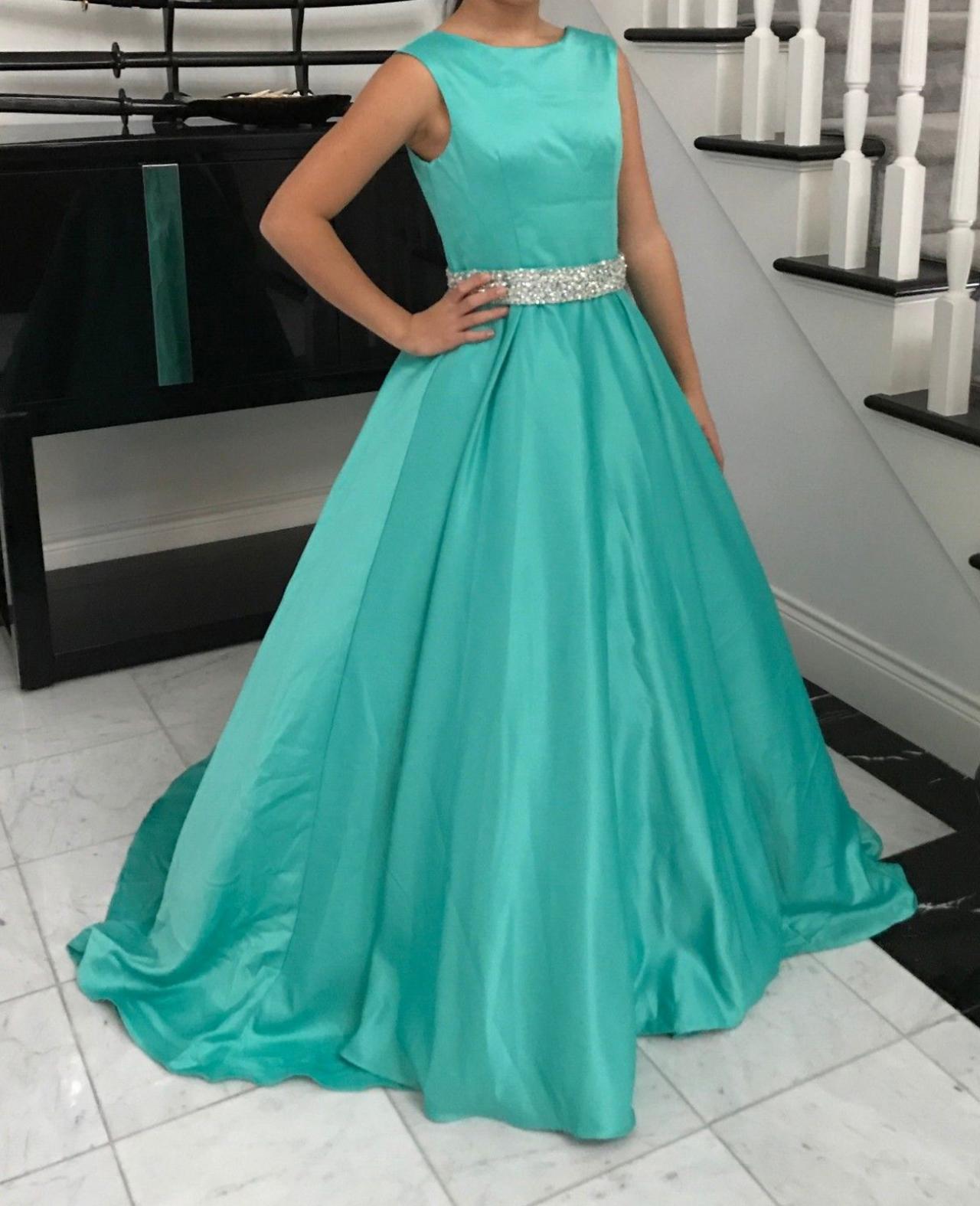 Turquoise Floor Length Beaded Satin Prom Dresses Featuring Zipper Ball Gown Long Elegant Evening Formal Gowns