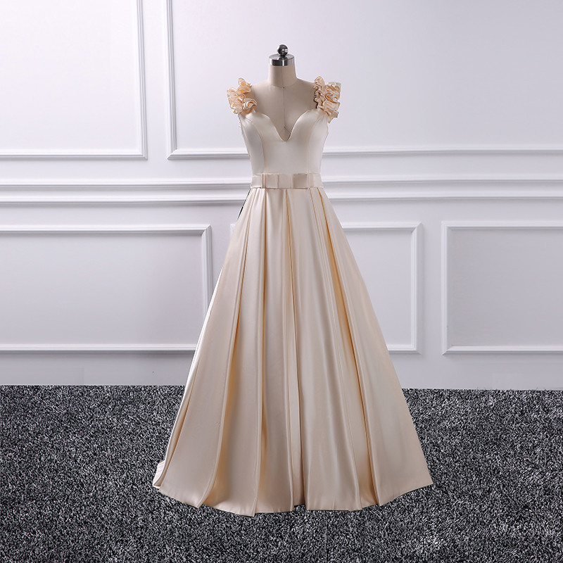 Champagne Prom Dresses Long Elegant Satin Floral Evening Gowns Formal — free download