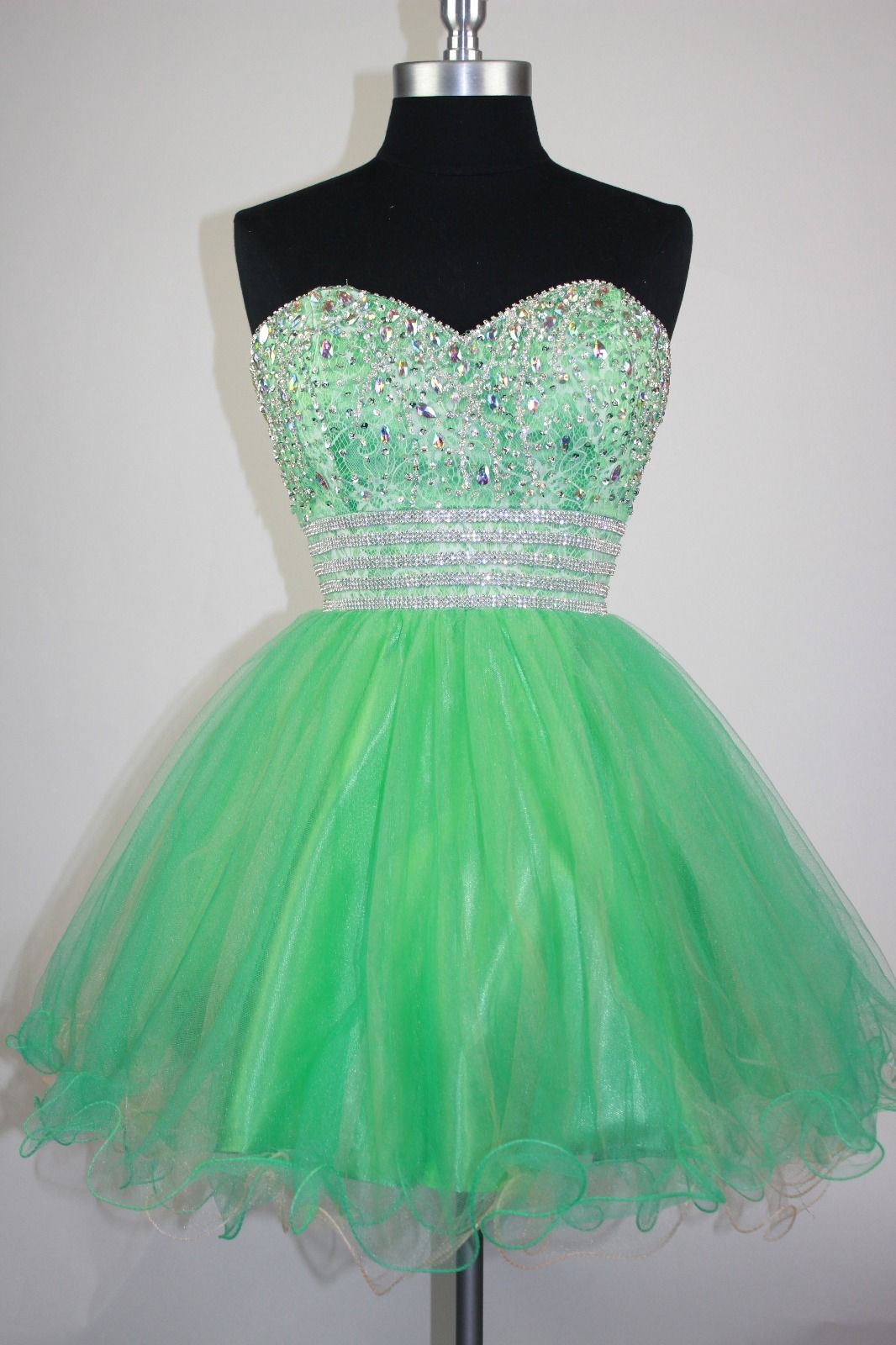Amazing Green Homecoming Dresses Organza Strapless Short Prom Gowns With Beaded Belt--mini Dresses,short Party Dresses