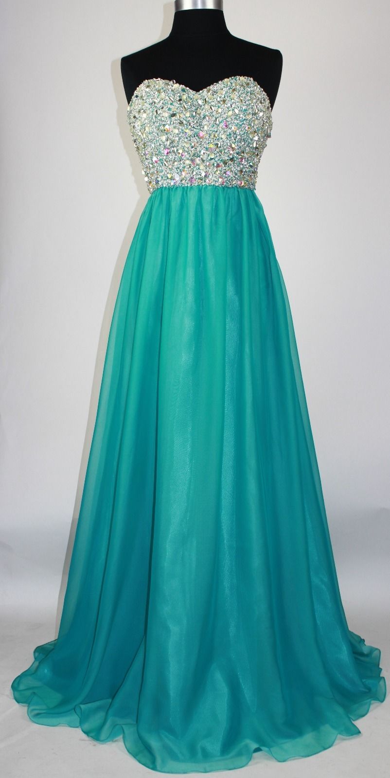 Teal Prom Dresses Long Elegant Strapless Beaded Evening Gowns - Formal Dresses, Party Dress