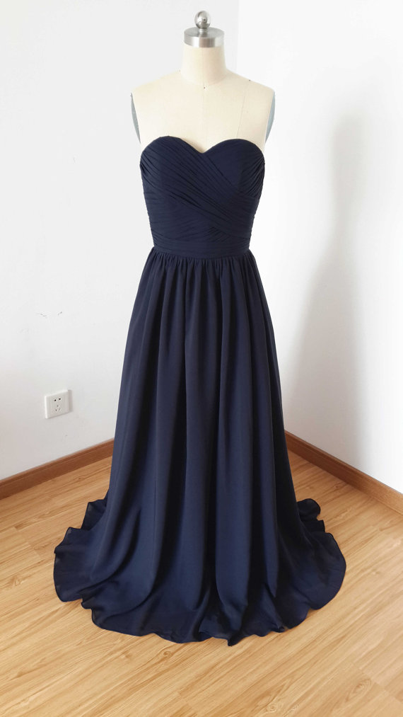 Sexy Navy Blue Chiffon Bridesmaid Dresses, Elegant Long Sweetheart Formal Dresses, Wedding Party Dresses,2018 Evening Gowns