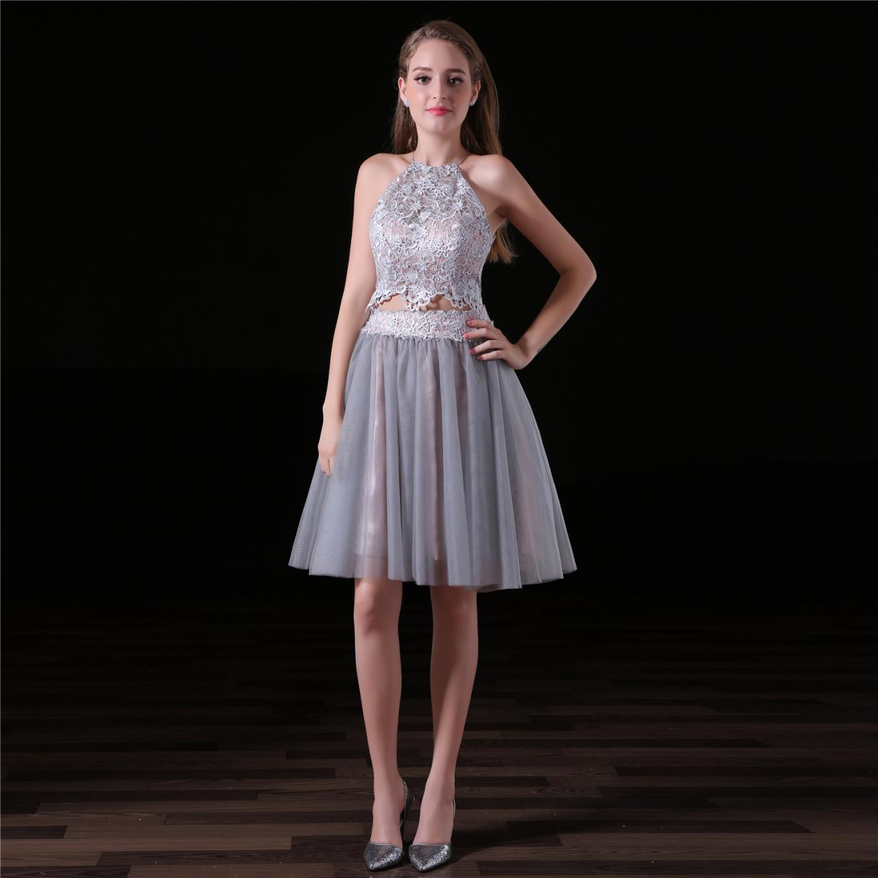 Grey Homecoming Dresses,two Piece Homecoming Dress,sexy Backless Short Dress
