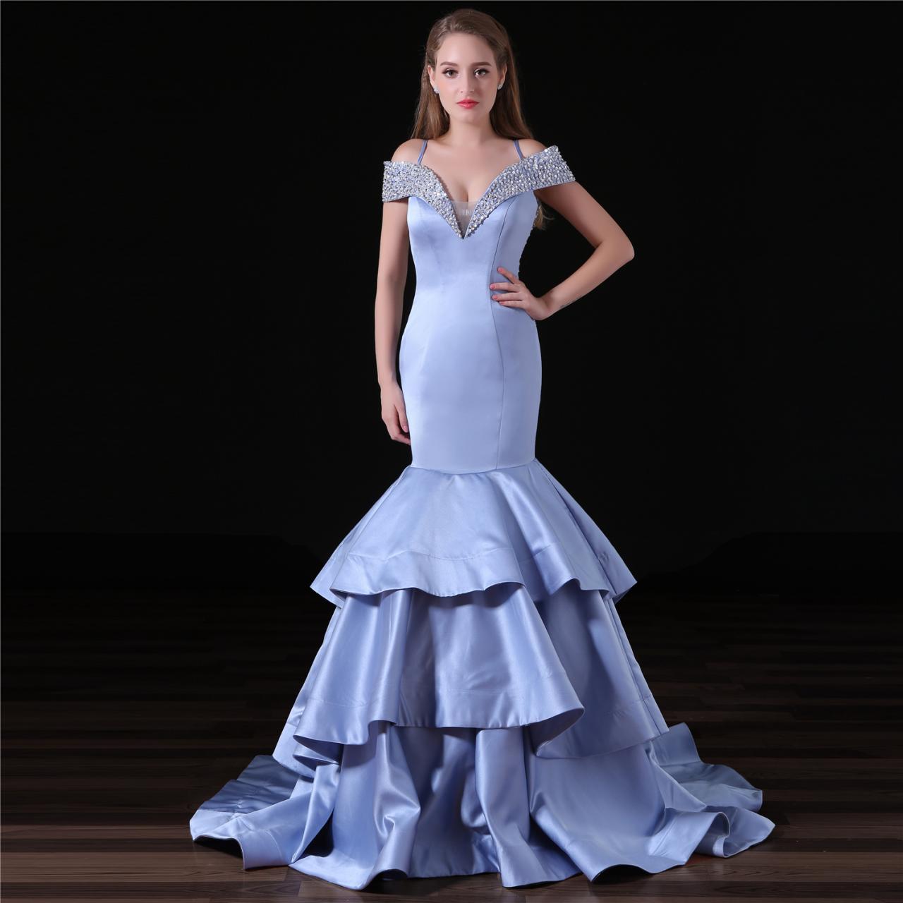 Charming Long Mermaid Prom Dresses Featuring Beaded V Neck And See Through Back, Long Elegant Mermaid Evening Formal Gowns