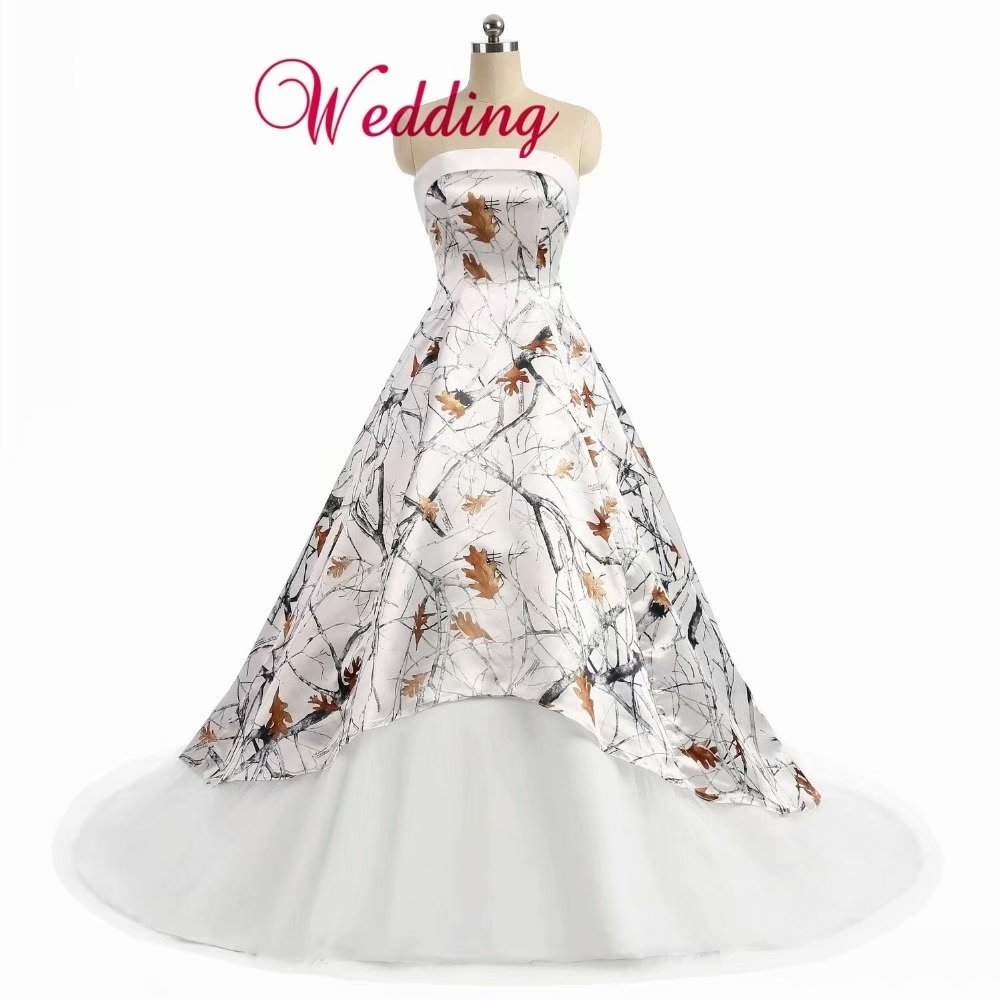 White Camo Ball Gown Wedding Dresses Strapless Bride Dress Bridal Gown