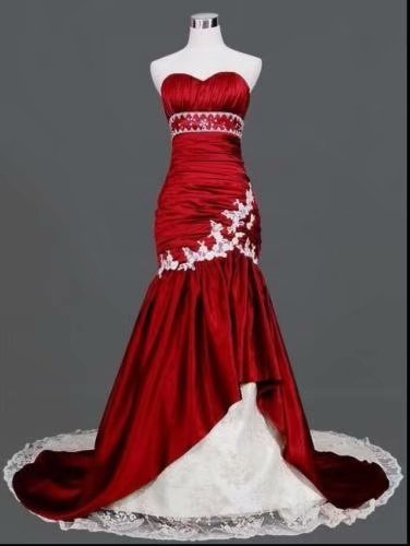 Red Mermaid Wedding Dresses Lace Taffeta Sweetheart Bride Dress Bridal Gown