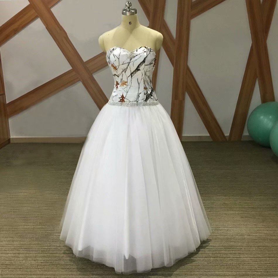 2019 White Camo Ball Gown Wedding Dresses Vestido De Noiva Sweetheart Bride Dress Bridal Gown