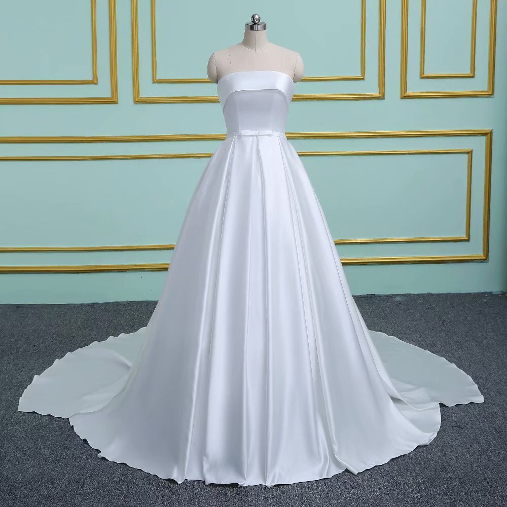 Satin Strapless Wedding Dresses Ball Gown Bridal Dress Charming Wedding ...