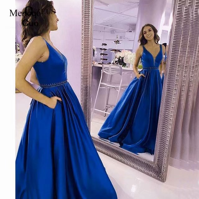 Fashion Cocktail Bridesmaid Prom Dress Beaded Deep V Neck Long Women Formal Party Evening Dress