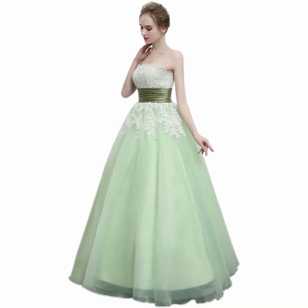 Arrival Light Green Prom Dress Lace Applique Strapless Long Women Party Dress Evening Gowns