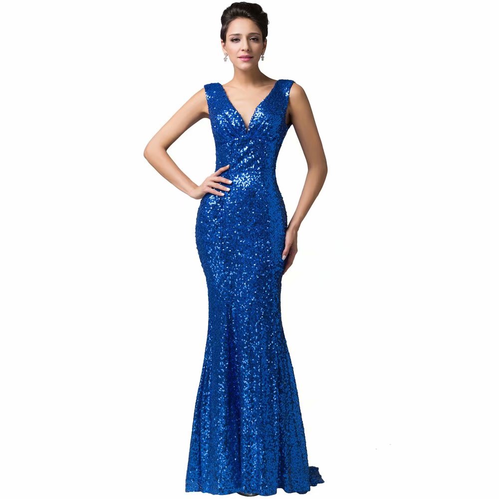 Royal Blue Mermaid Formal Dresses Featuring Rhinestone Beaded Bodice With Deep V Neckline -- Long Elegant Prom Dresses, Sexy Evening Gowns