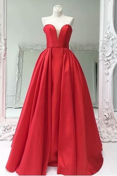 Formal Dress Red Satin Prom Dresses, Prom Dress,prom Dresses For Teens,satin Strapless Evening Dresses