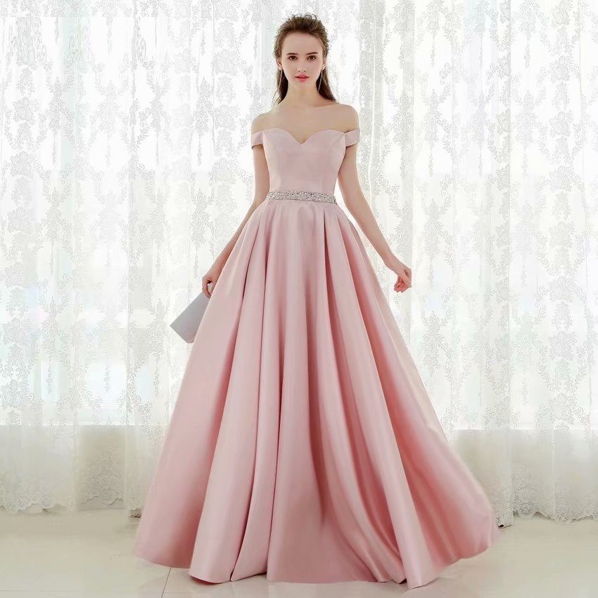 Pink Party Dress Off Shoulder A-line Prom Dresses, Prom Dress,prom Dresses For Teens,satin Evening Dresses