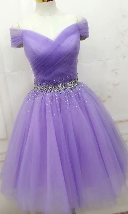 Lavender Prom Gowns V Neck Homecoming Dresses Beaded Women Party Dresses