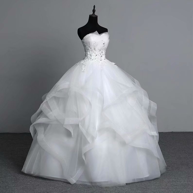 White Wedding Dress,ball Gown Wedding Dress, 2019 Wedding Dresses, Wedding Dress,plus Size Wedding Dress, Satin Wedding Dress, Real Photo