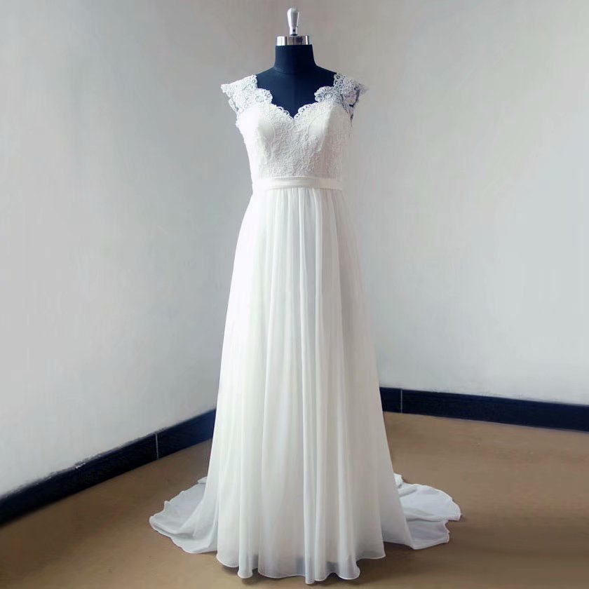 Fashion White V Neck Wedding Dress, Strapless Wedding Dress, 2019 Wedding Dresses, Wedding Dress, Court Train Wedding Dress,chiffon Wedding