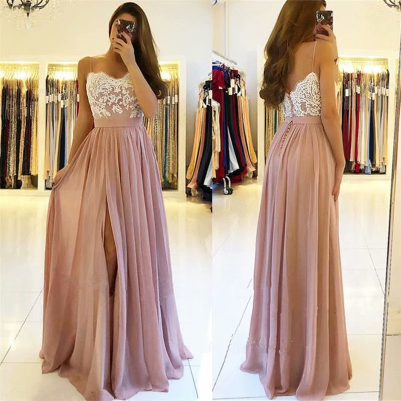 A Line Chiffon Evening Dresses Lace Applique Chiffon Formal Dress Long Fashion Prom Gowns
