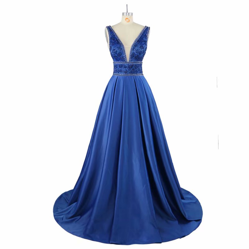 Elegant V Neck Long Prom Dresses 2019 Beading Crystal Strapless Zipper A Line Floor Length Prom Dress Plus Size Party Dress