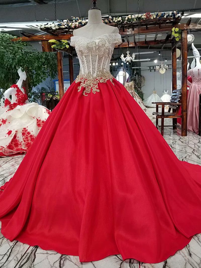 Evening Dresses Sequined V-neck Lace-up Back Red Party Gowns Royal Floor-length Ball Gown Prom Dresses