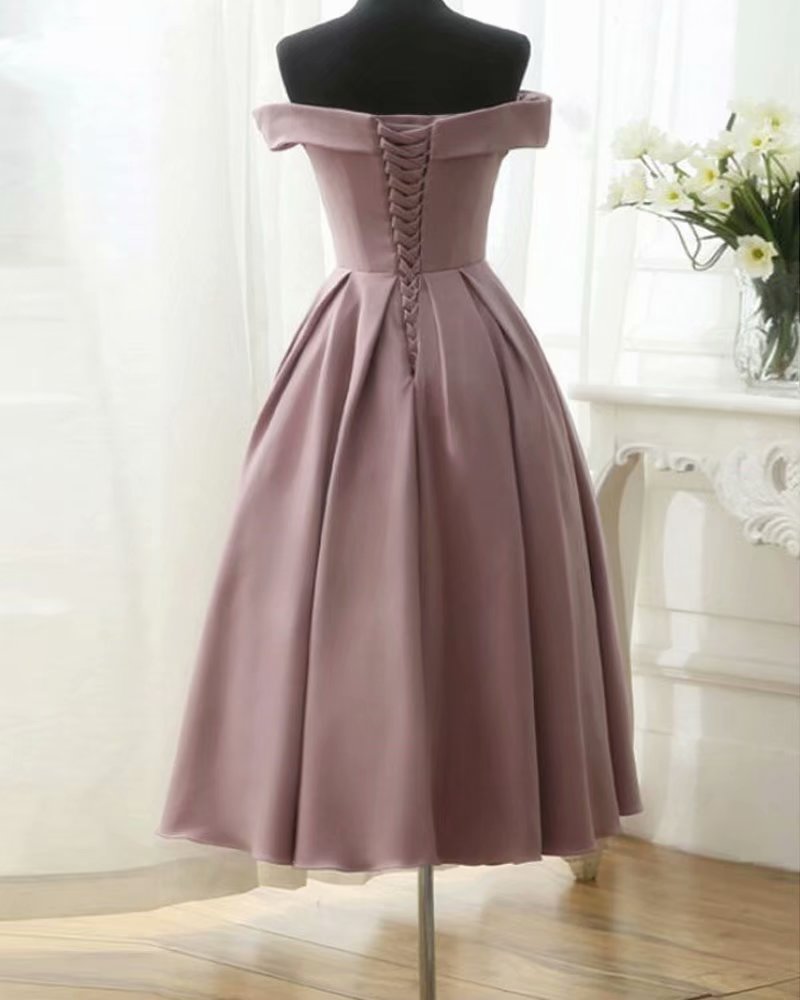 Real Photos Satin Prom Dresses 2019 Strapless Lace up Tea Length Prom Dress Short Evening Party Gown on Luulla