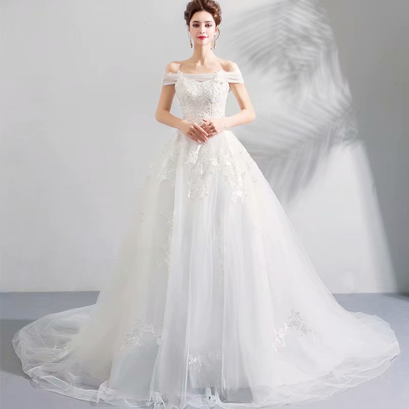 boat neck a line white dress Boat Neck Satin A-line Wedding Gown with Pockets – loveangeldress main image 1