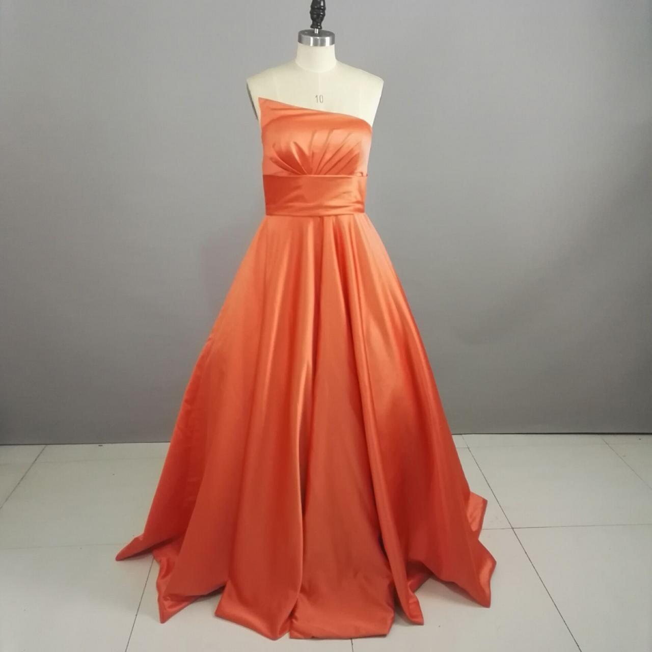 2016 100% Real Photo Orange Satin Wedding Dresses Bridal Dresses,high Quality Floor Length Simple Strapless Wedding Gowns