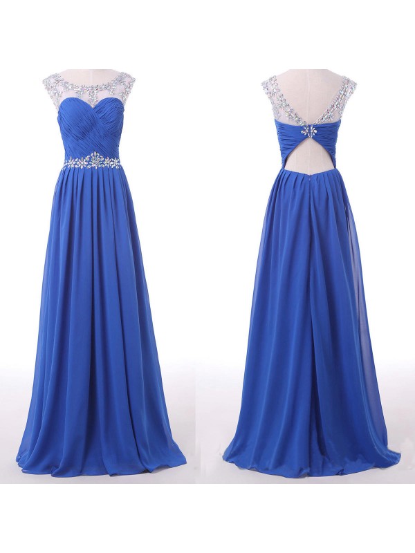 2016 Floor Length Royal Blue Beaded Prom Dresses,luxury Illusion Neck Crystal Beaded Embellished Formal Dresses