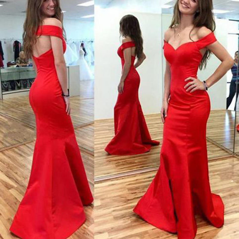 Vintage Red Mermaid Prom Dresses, Floor Length Satin V Neck Formal Dresses, Long Red Bridesmaid Dresses