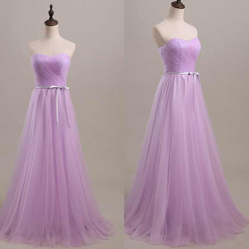 Strapless Sweetheart Floor-length Tulle Dress In Lavender - Prom Dress, Bridesmaid Dress, Formal Dress