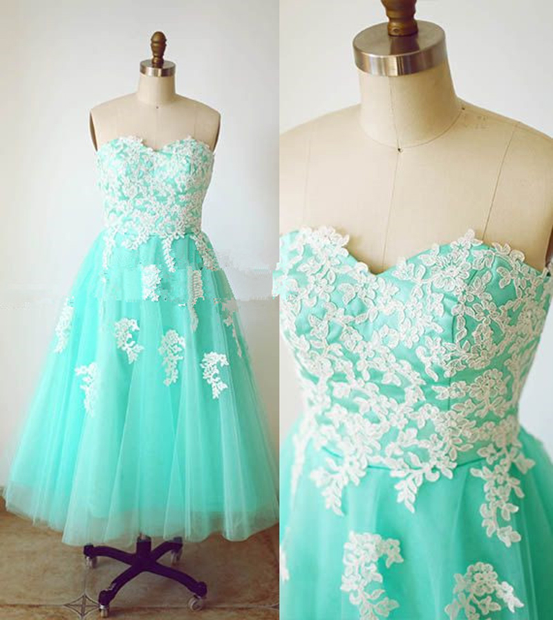 Maxi Dresses, Tea Length Prom Dresses,mint Green Prom Gowns,lace Appliques Prom Dress,tulle Prom Dress,sweetheart Dress, Party Dress, Formal