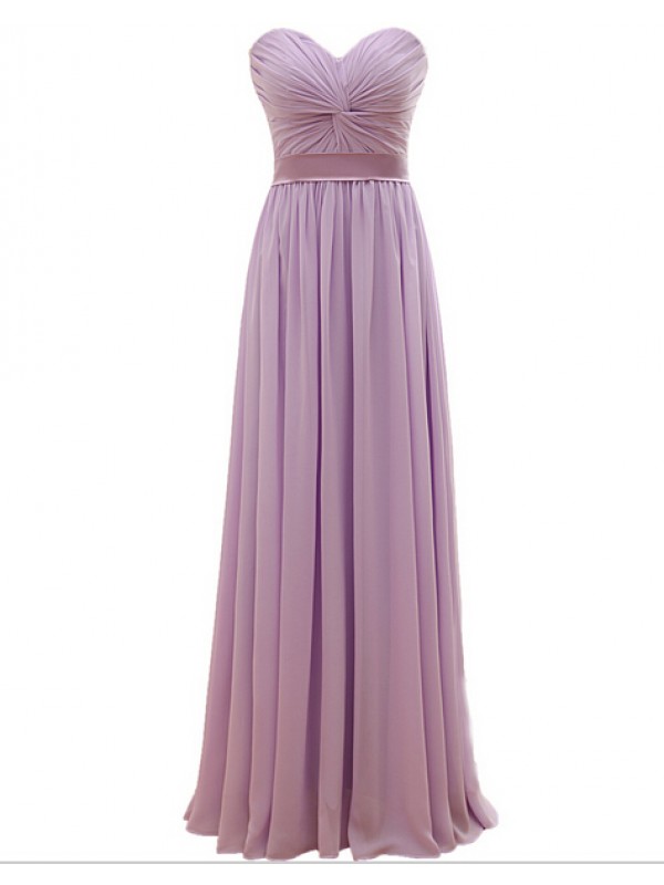 Purple Ruched Sweetheart Chiffon Floor Length A-line Formal Dress Featuring Satin Belt And Lace-up Back, Prom Dress, Bridesmaid Dress