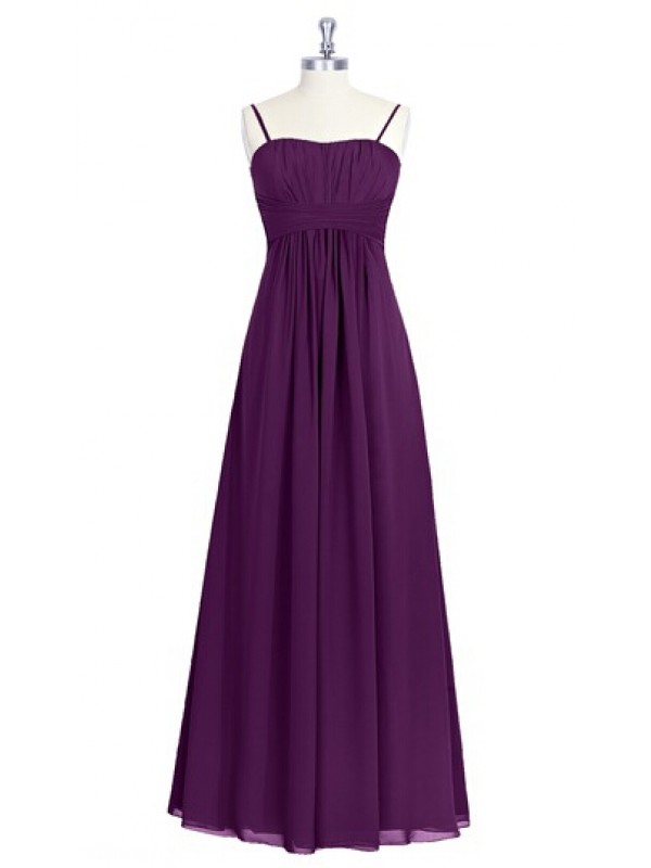 Long Grape Purple Spaghetti Straps Empire Chiffon Bridesmaid Dresses, Charming Long Ruched Chiffon Formal Dresses, Wedding Party Dresses,evening