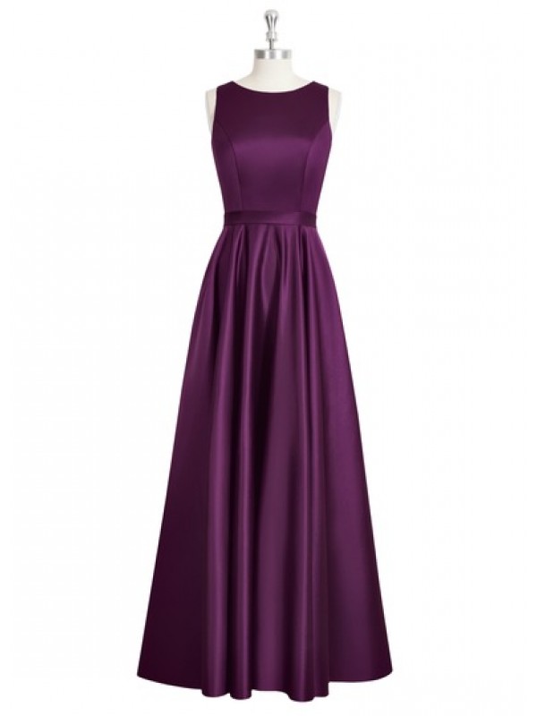 Charming Grape Purple Satin Backless Scoop Bridesmaid Dresses, Simple Ruched Long Formal Dresses, Wedding Party Dresses,2017 Evening Gowns