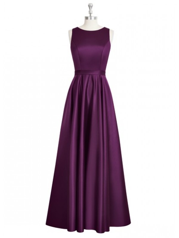 blue dress for baby girl Grape Bridesmaid Dress Simple Spaghetti Straps Elegant V-Neck Floor Length  Stretch Satin Bridesmaid Dress With Slit main image 0