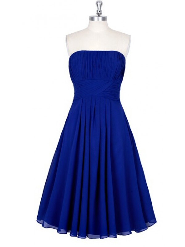 Knee Length Royal Blue Strapless Chiffon Bridesmaid Dresses,Elegant ...