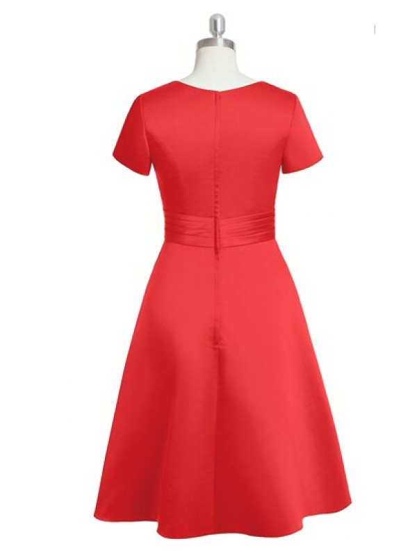 Charming Knee Length Short Sleeve Red Bridesmaid Dresses,Elegant Short ...