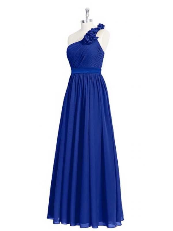 Floral One Shoulder Royal Blue Bridesmaid Dresses , 100% Top Quatity Long Chiffon Formal Dresses, Fashion Wedding Party Gowns