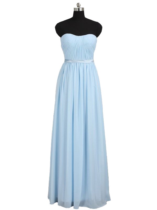 Light Blue Chiffon Long Bridesmaid Dress Featuring Ruched Sweetheart Bodice