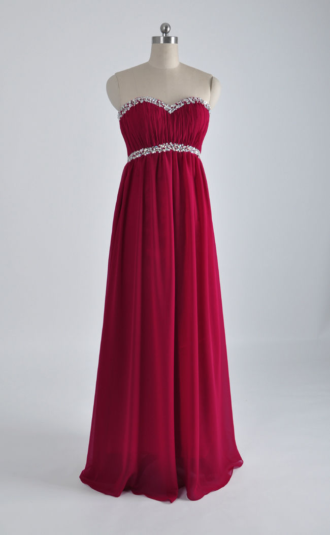 Sweetheart Ruched Chiffon Empire Waist Prom Dress, Evening Dress With Beaded Embellishment And Lace-up Back